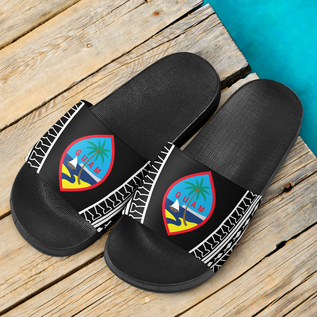 Guam Seal Tribal All Black Slide Sandals
