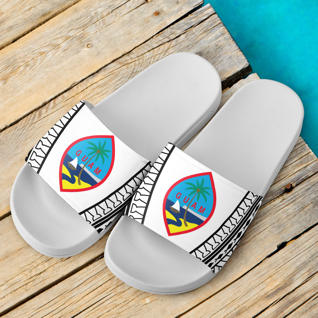Guam Seal Tribal All White Slide Sandals