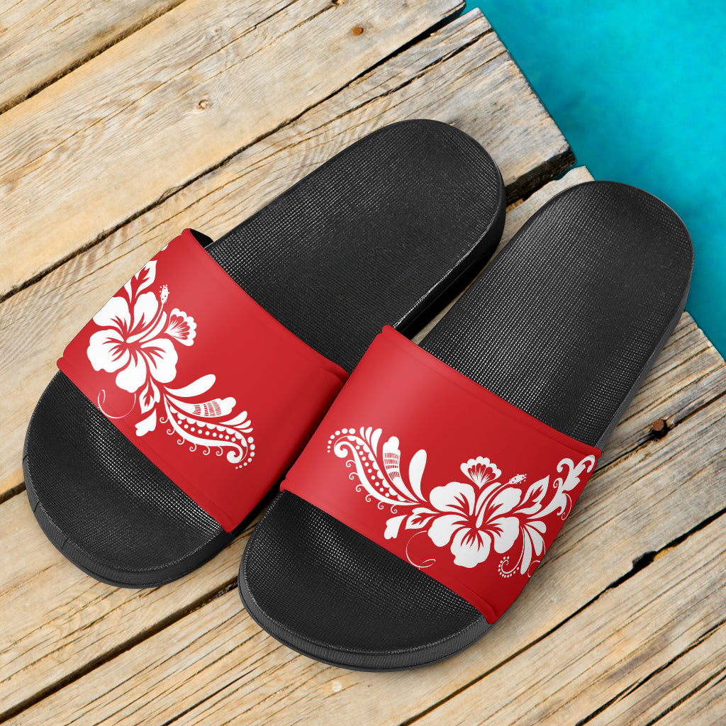 Hibiscus Floral Guam CNMI Red Slide Sandals