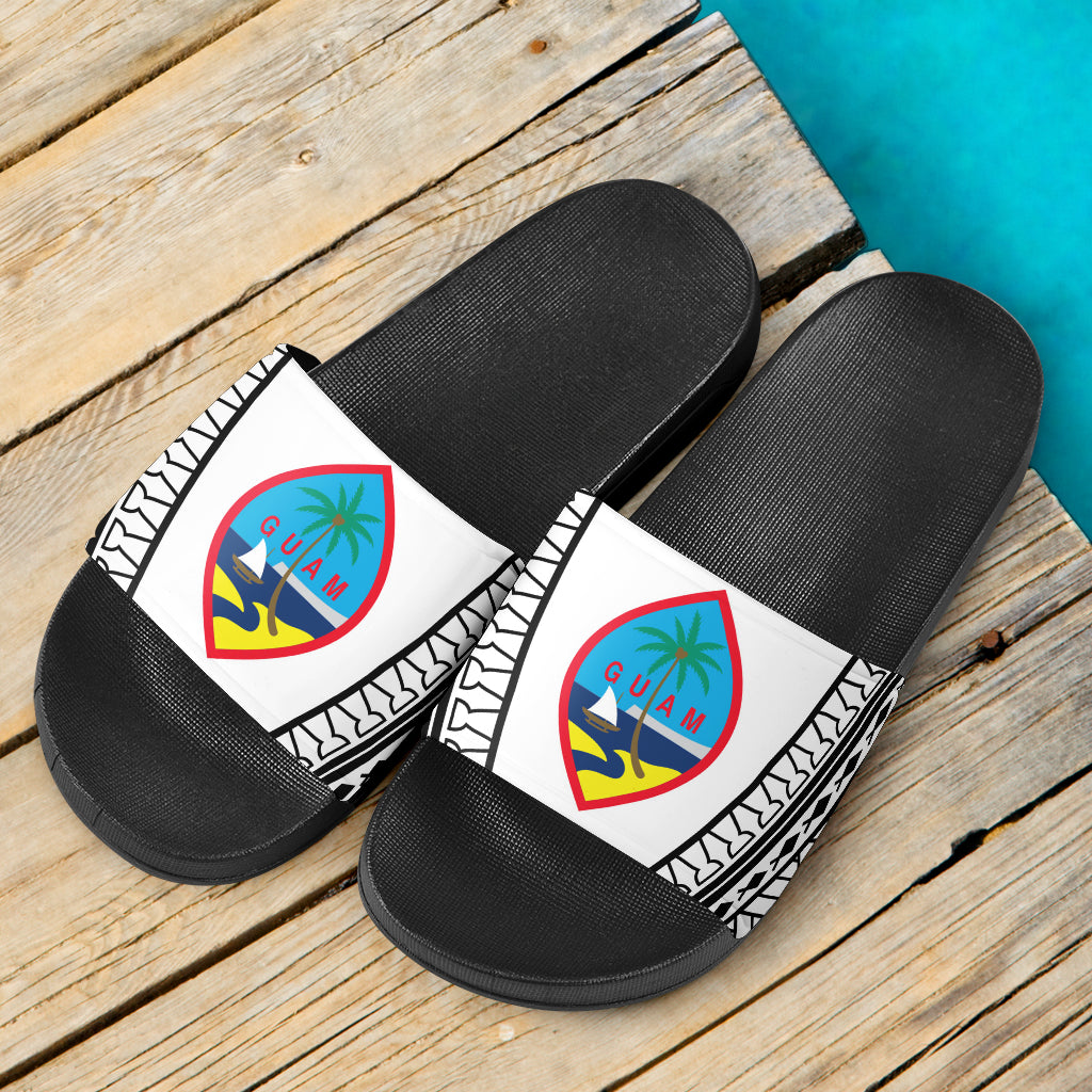 Guam Seal Tribal Black Slide Sandals