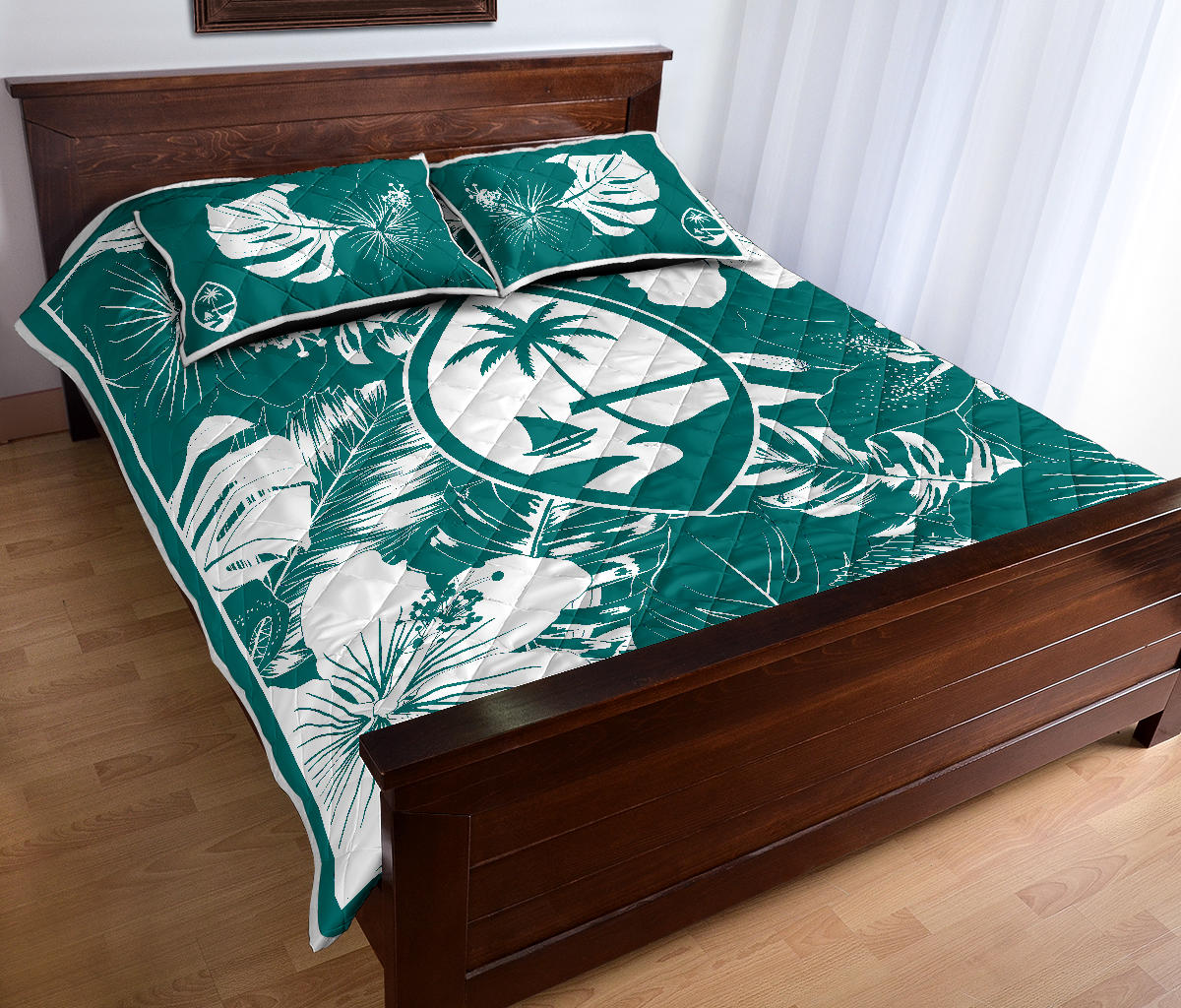 Guam Hibiscus Teal Quilt Bedding Set