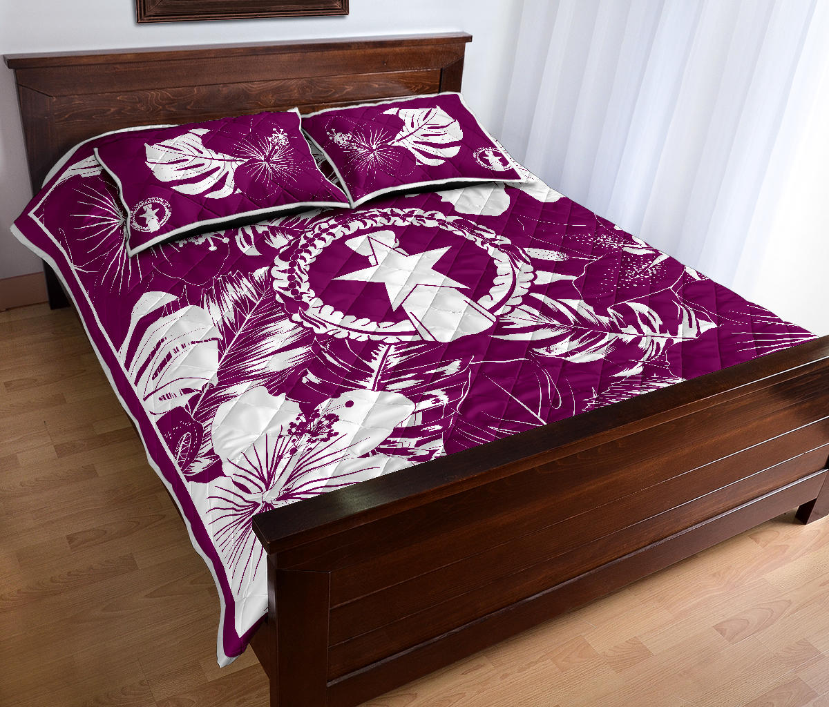 CNMI Saipan Tinian Rota Hibiscus Purple Quilt Bedding Set