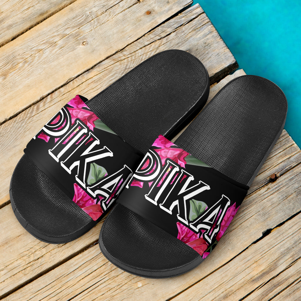Pika Bougainvillea Guam Saipan CNMI Black Slide Sandals