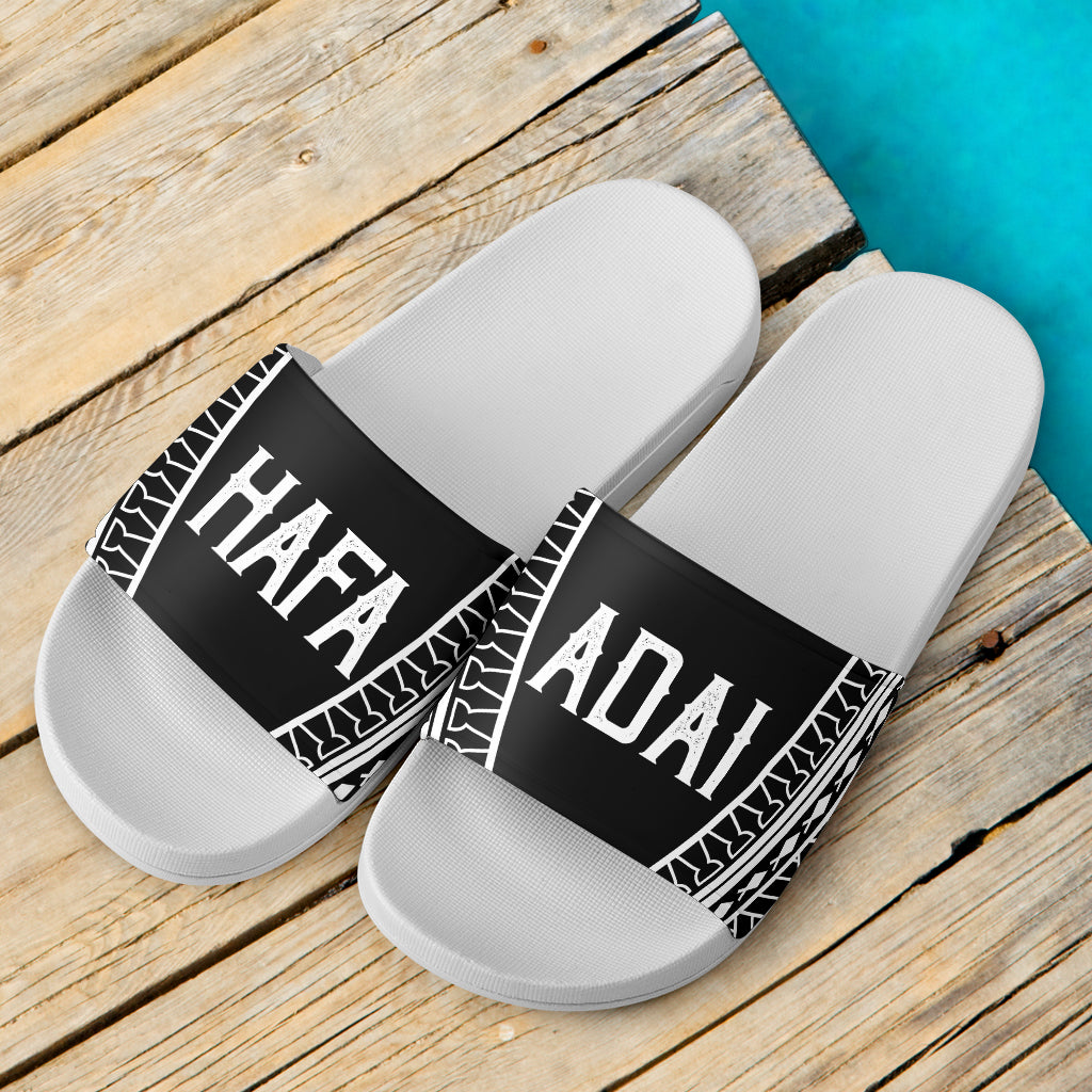 Hafa Adai Guam Saipan CNMI Tribal White Slide Sandals