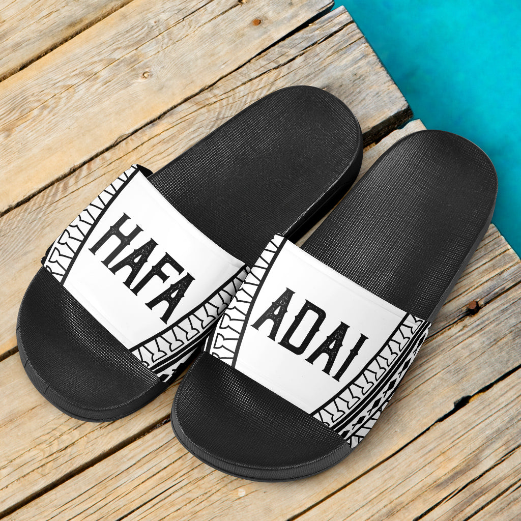 Hafa Adai Guam Saipan CNMI Tribal Black Slide Sandals