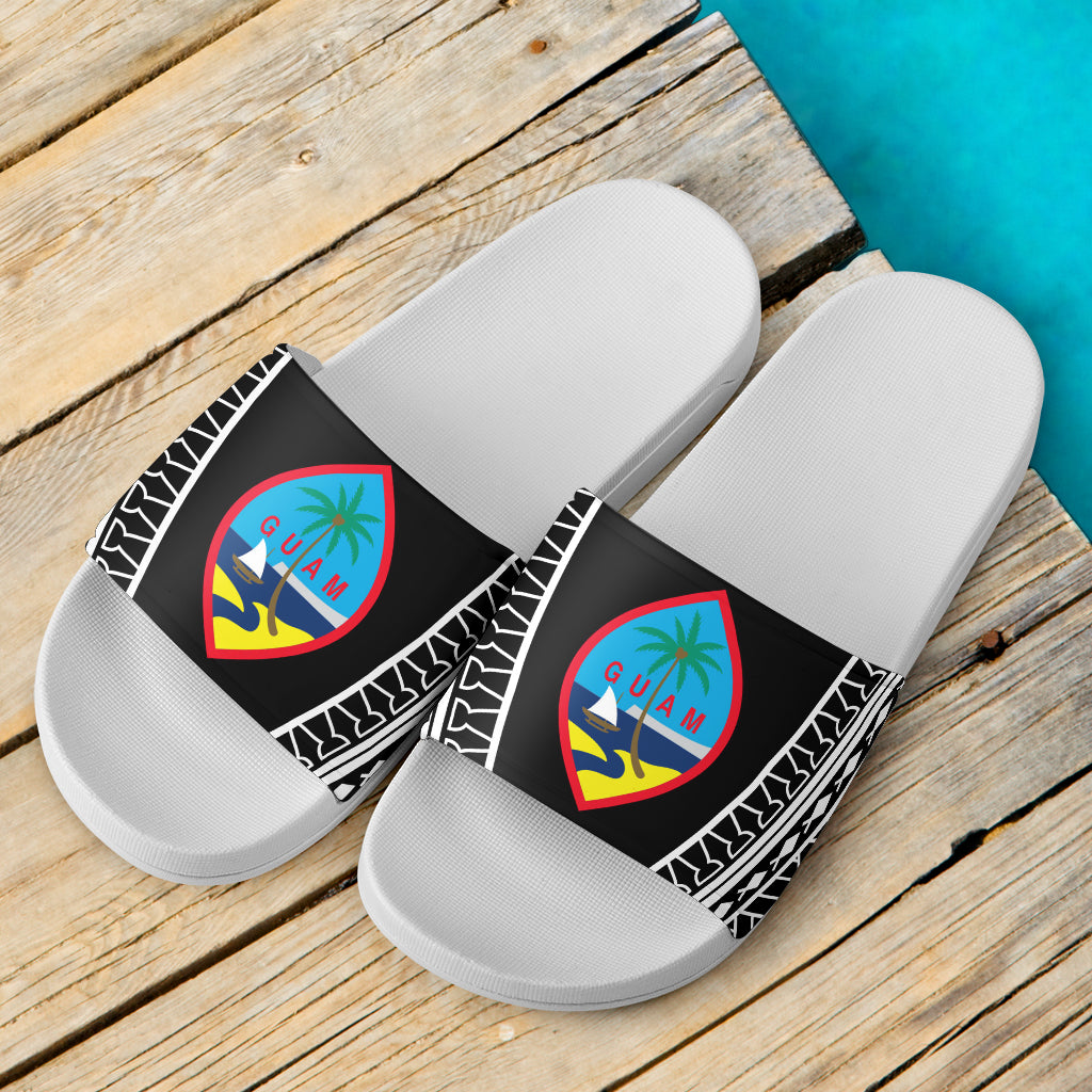 Guam Seal Tribal White Slide Sandals