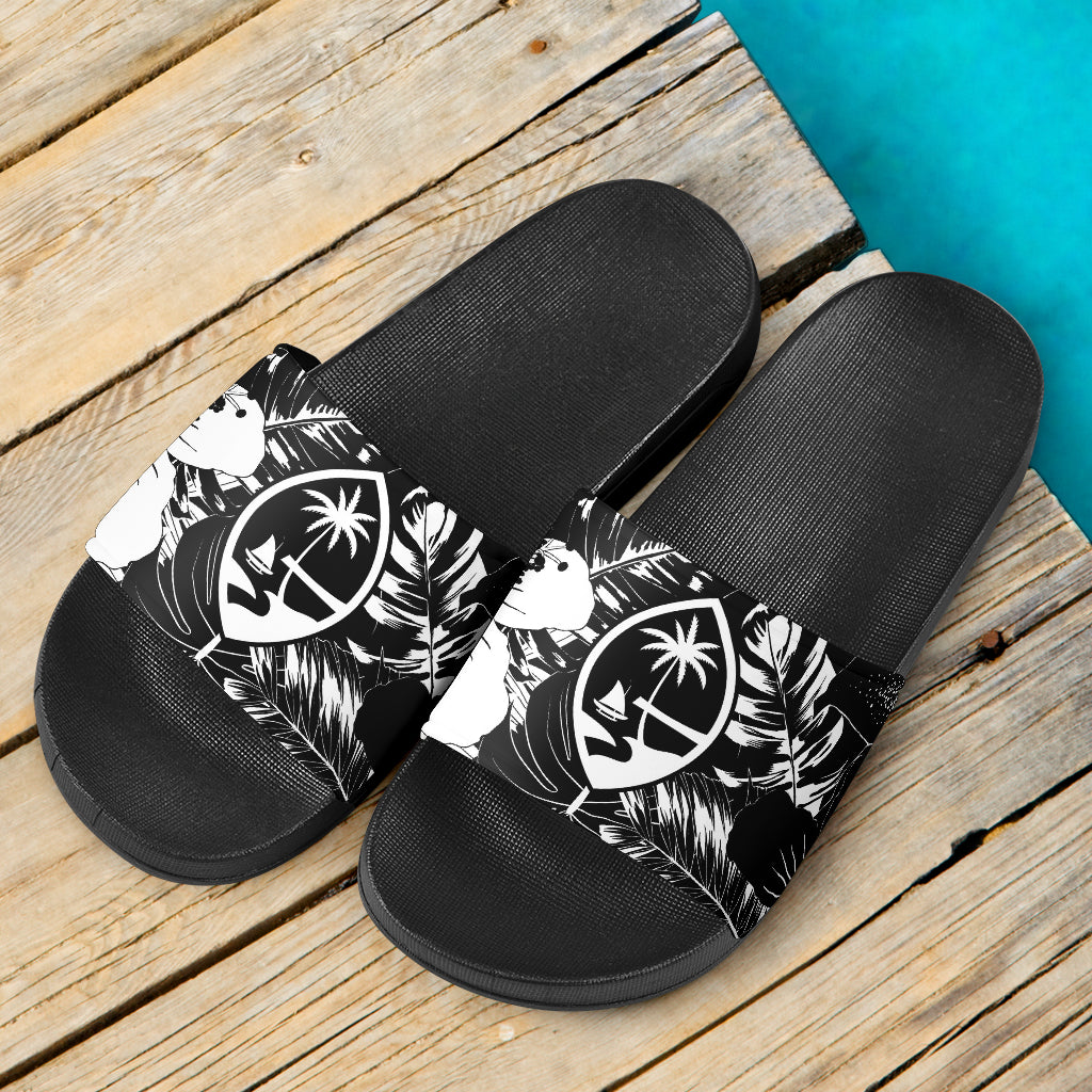Guam Seal Island Flowers Black Slide Sandals