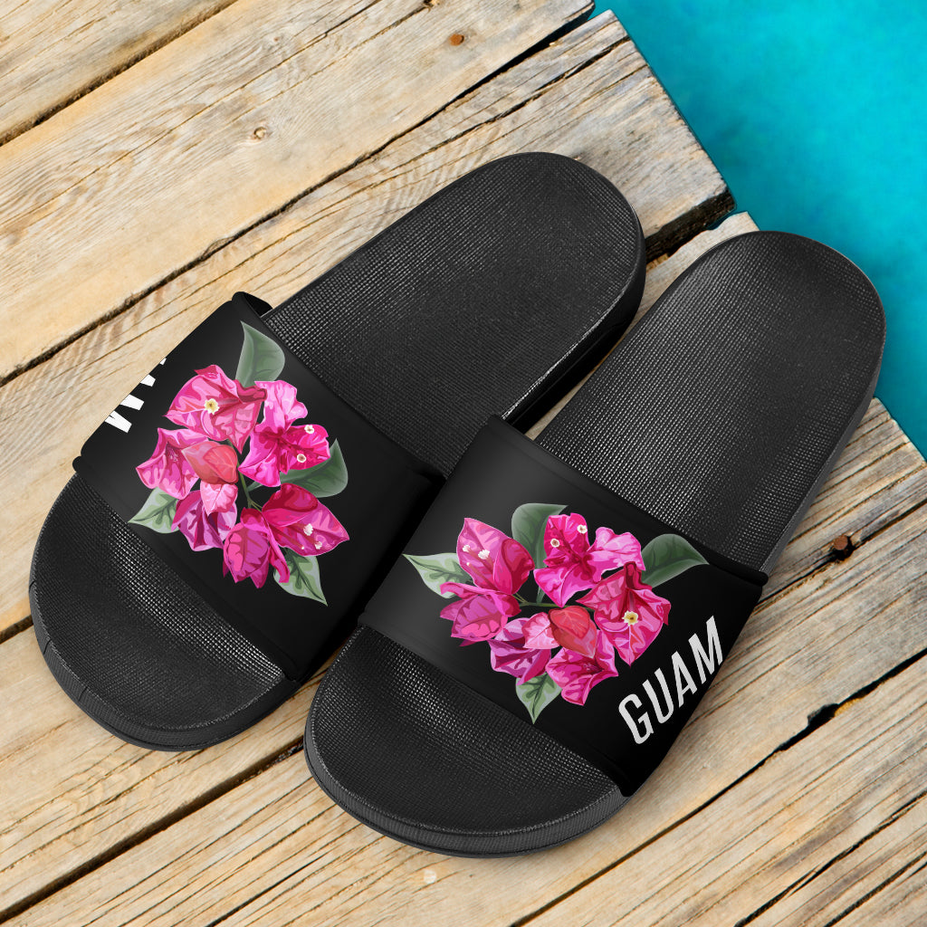 Guam Bougainvillea Black Slides Sandals