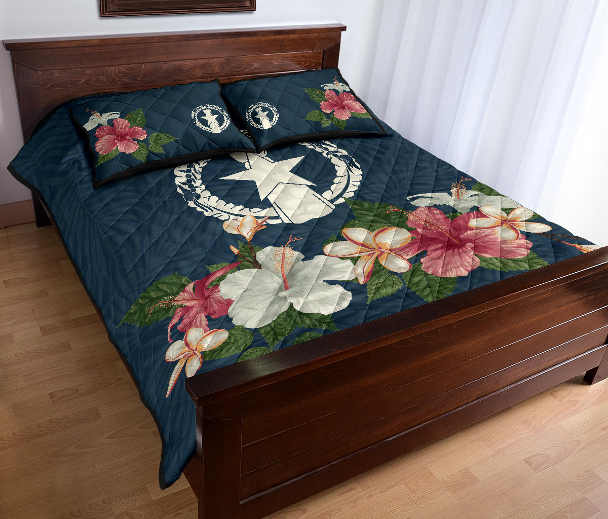 CNMI Seal Vintage Hibiscus Quilt Bedding Set