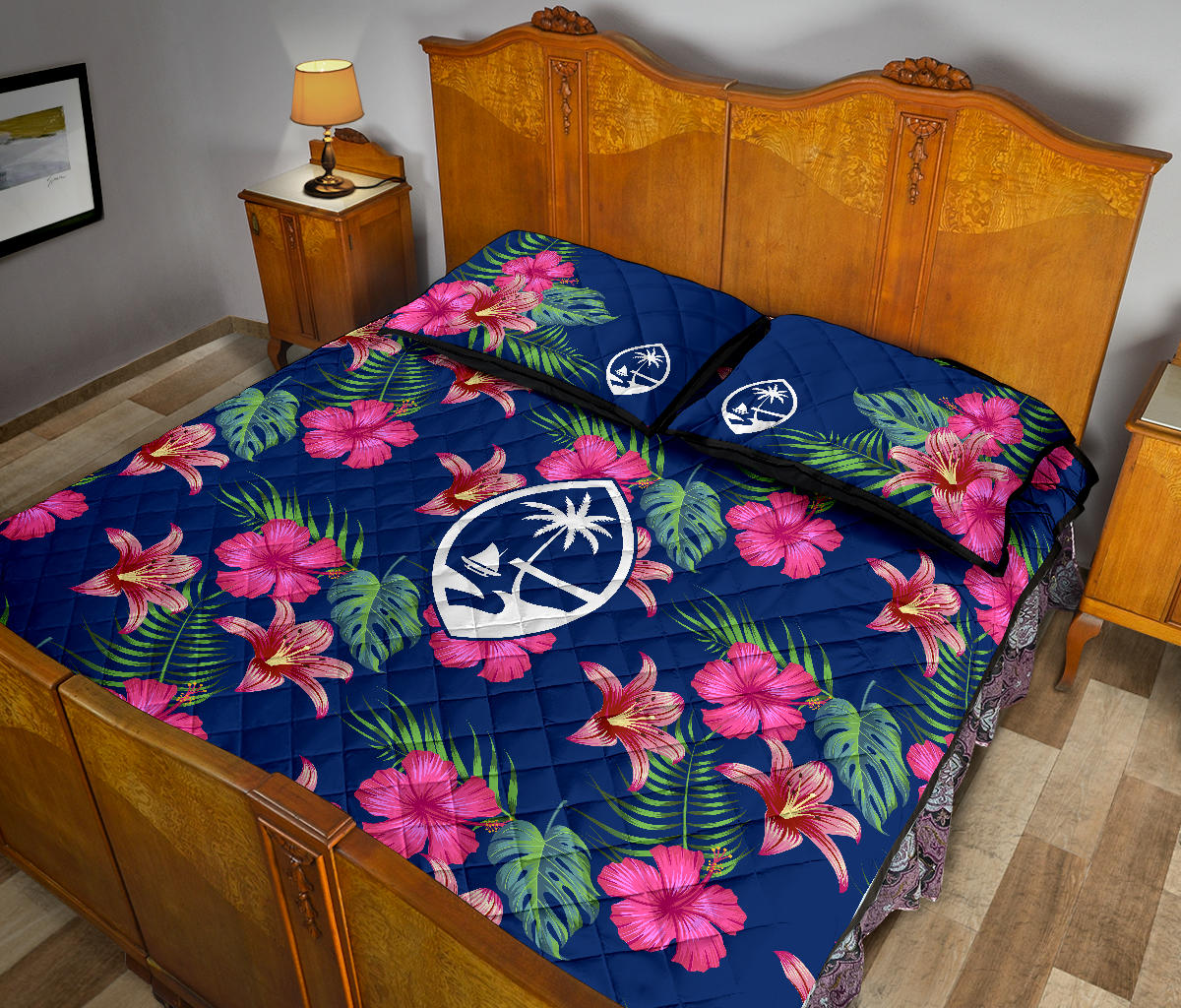 Guam Hibiscus Island Blue Quilt Bedding Set