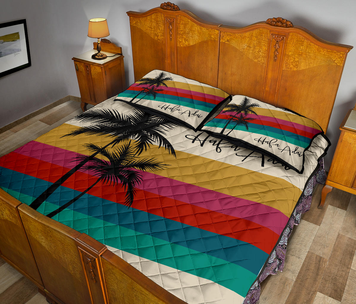 Hafa Adai Retro Rainbow Sunset Guam CNMI Quilt Bedding Set