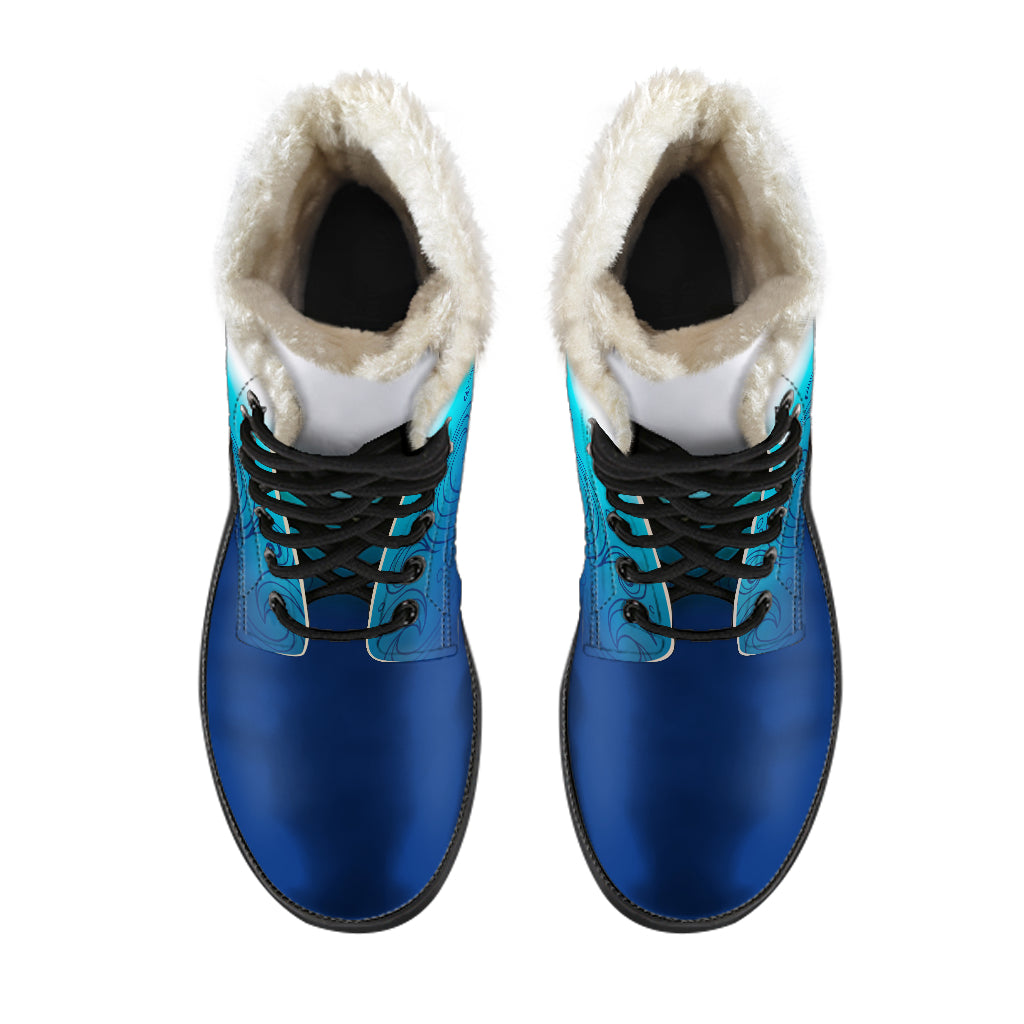 CNMI Seal Saipan Ombre Waves Faux Fur Leather Boots