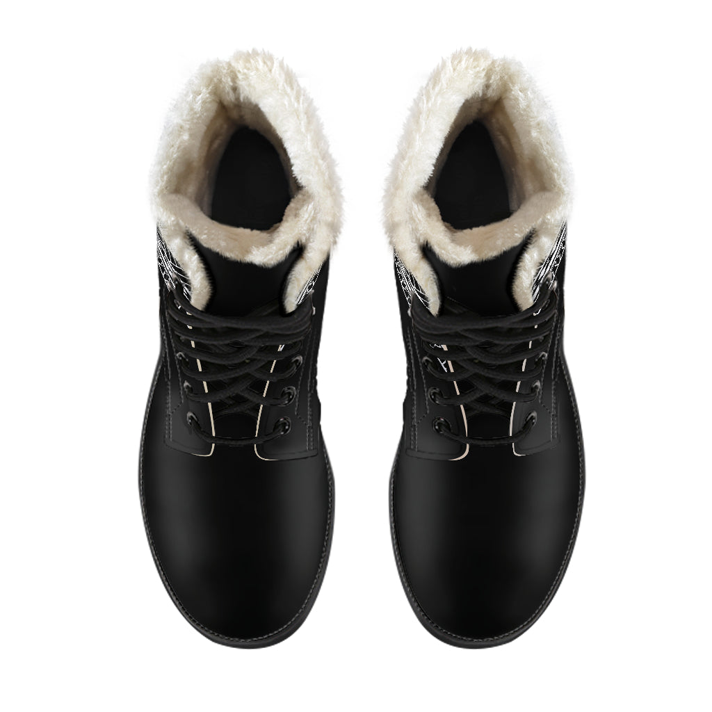 Guam Seal Tribal Black Faux Fur Leather Boots