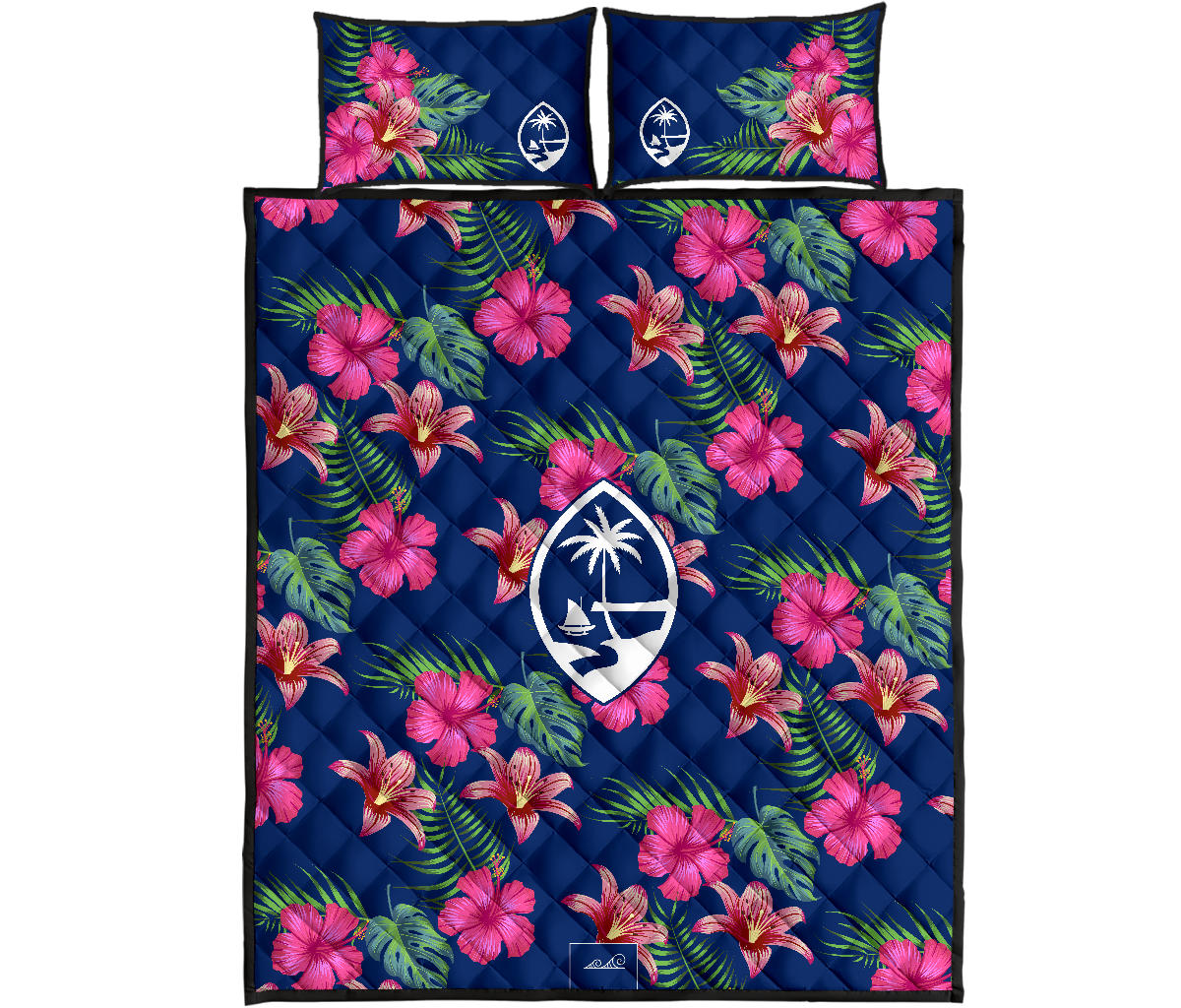 Guam Hibiscus Island Blue Quilt Bedding Set