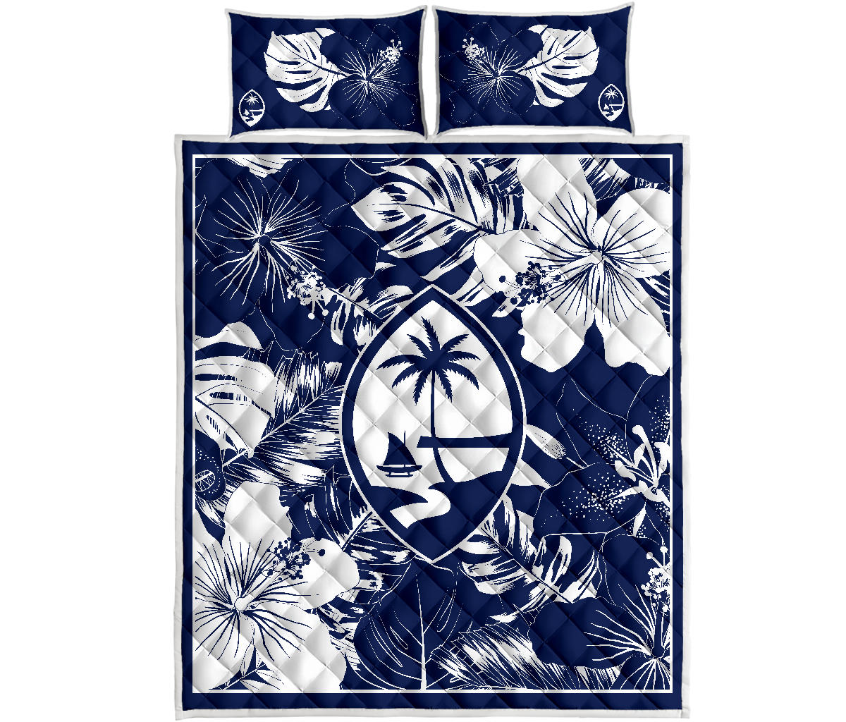 Guam Hibiscus Navy Blue Quilt Bedding Set