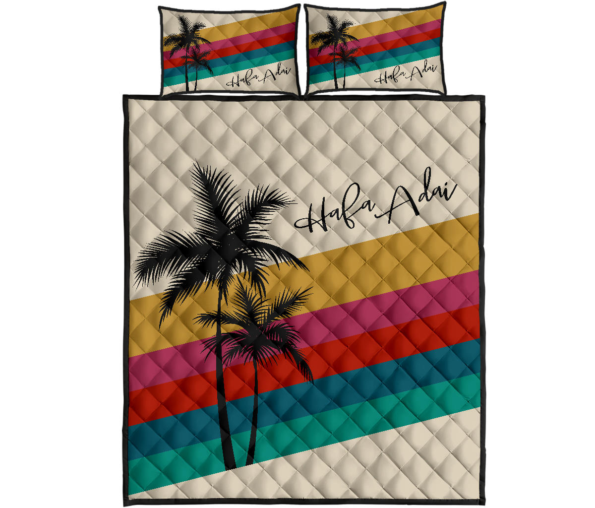 Hafa Adai Retro Rainbow Sunset Guam CNMI Quilt Bedding Set