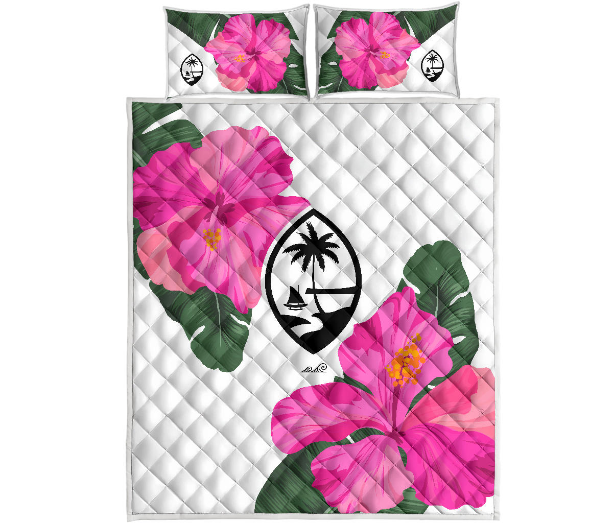 Guam Pink Hibiscus Paradise Quilt Set