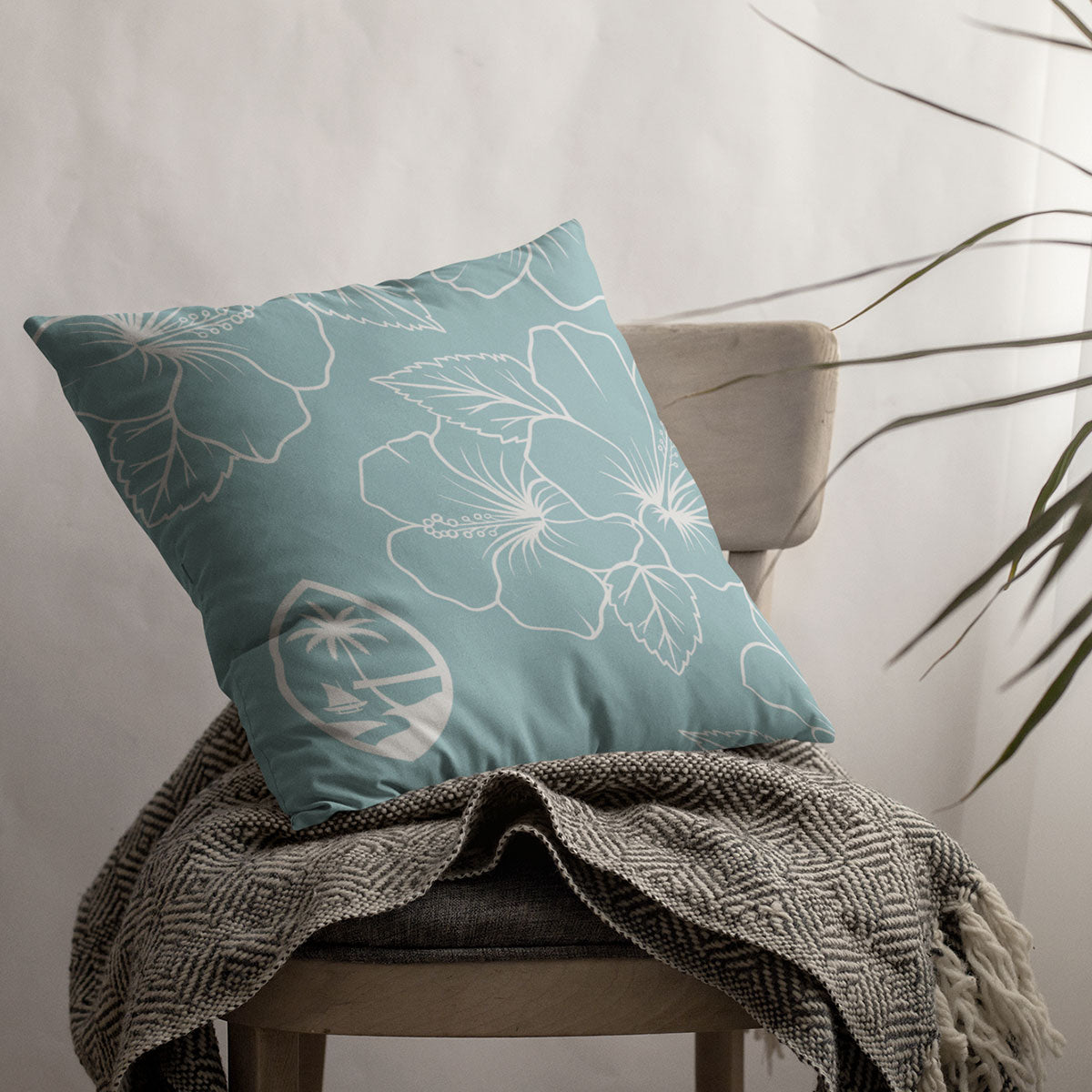 Guam Modern Hibiscus Teal Faux Suede Square Pillow Case