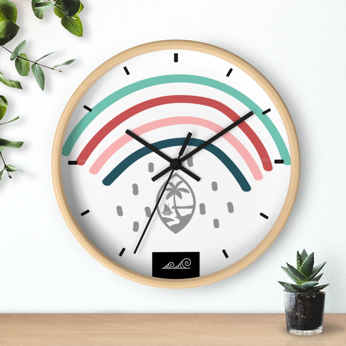 Guam Hearts and Rainbows Wall Clock