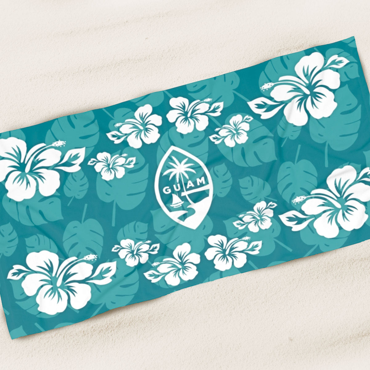 Guam Teal Hibiscus Beach Towel