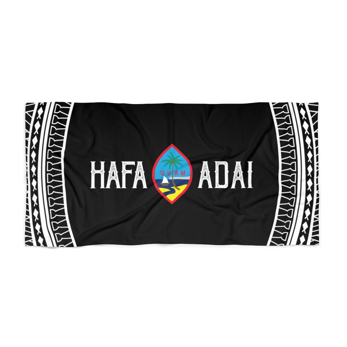 Hafa Adai Guam Tribal Black Beach Towel