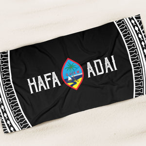 Hafa Adai Guam Tribal Black Beach Towel