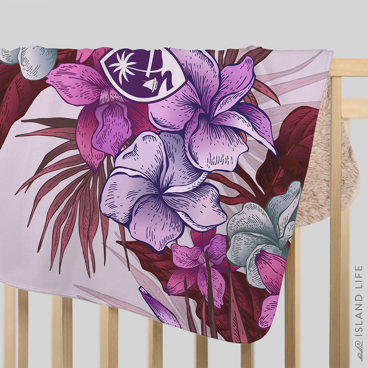 Guam Vintage Hibiscus Sherpa Baby Blanket
