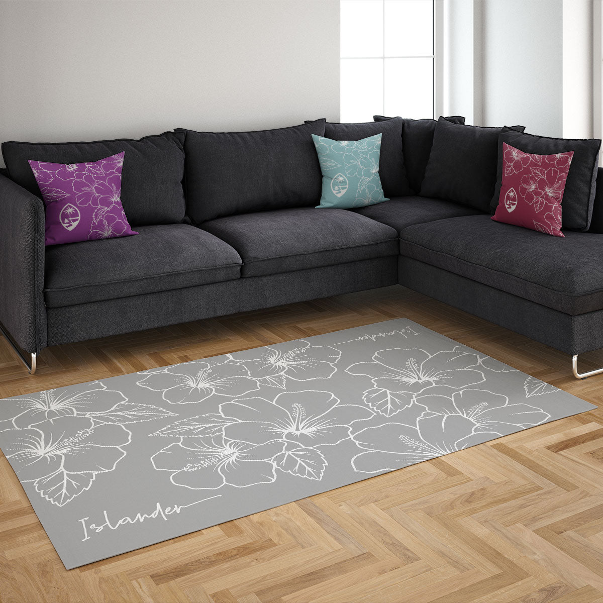 Guam CNMI Modern Hibiscus Gray Area Rug