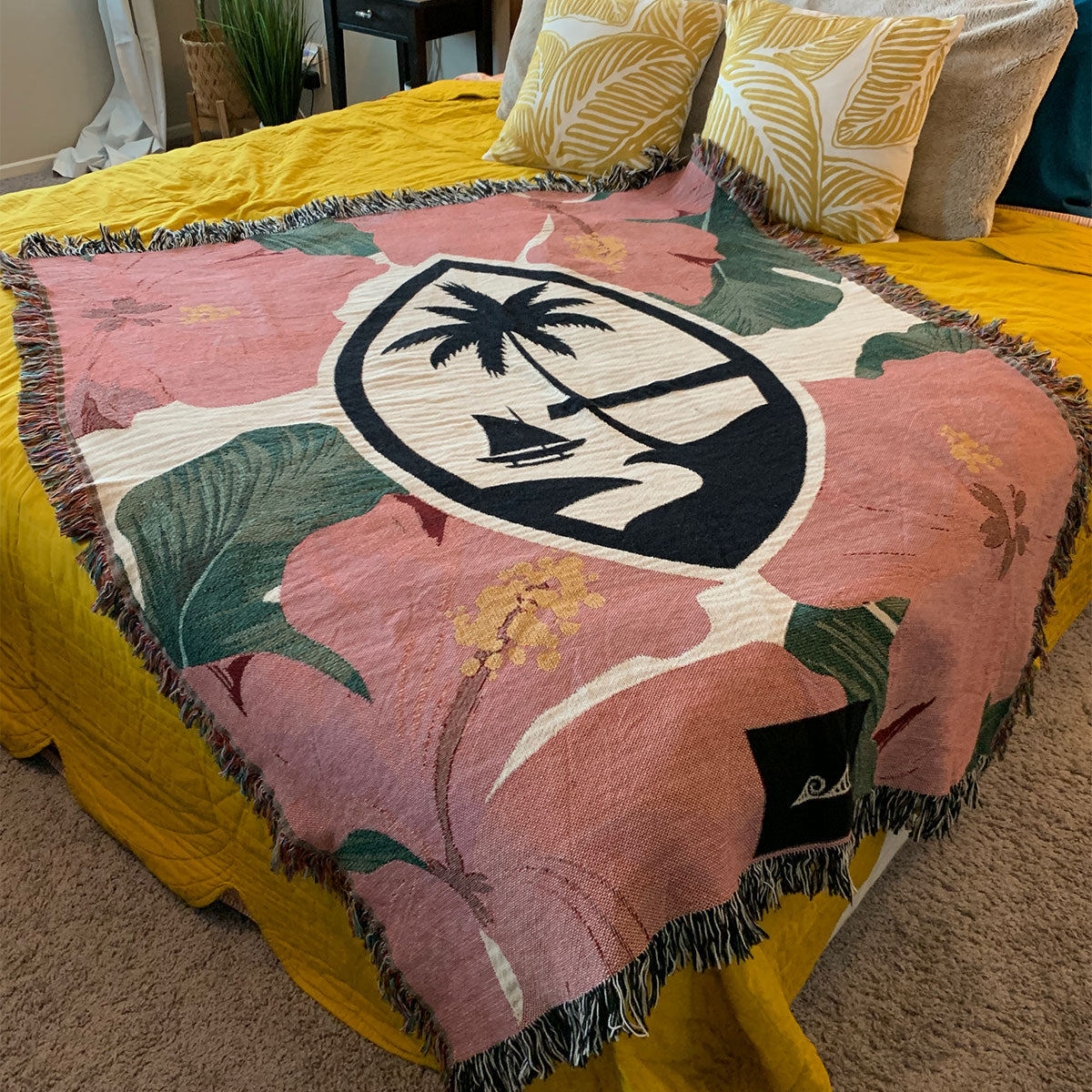 Guam Pink Hibiscus Paradise Woven Blanket