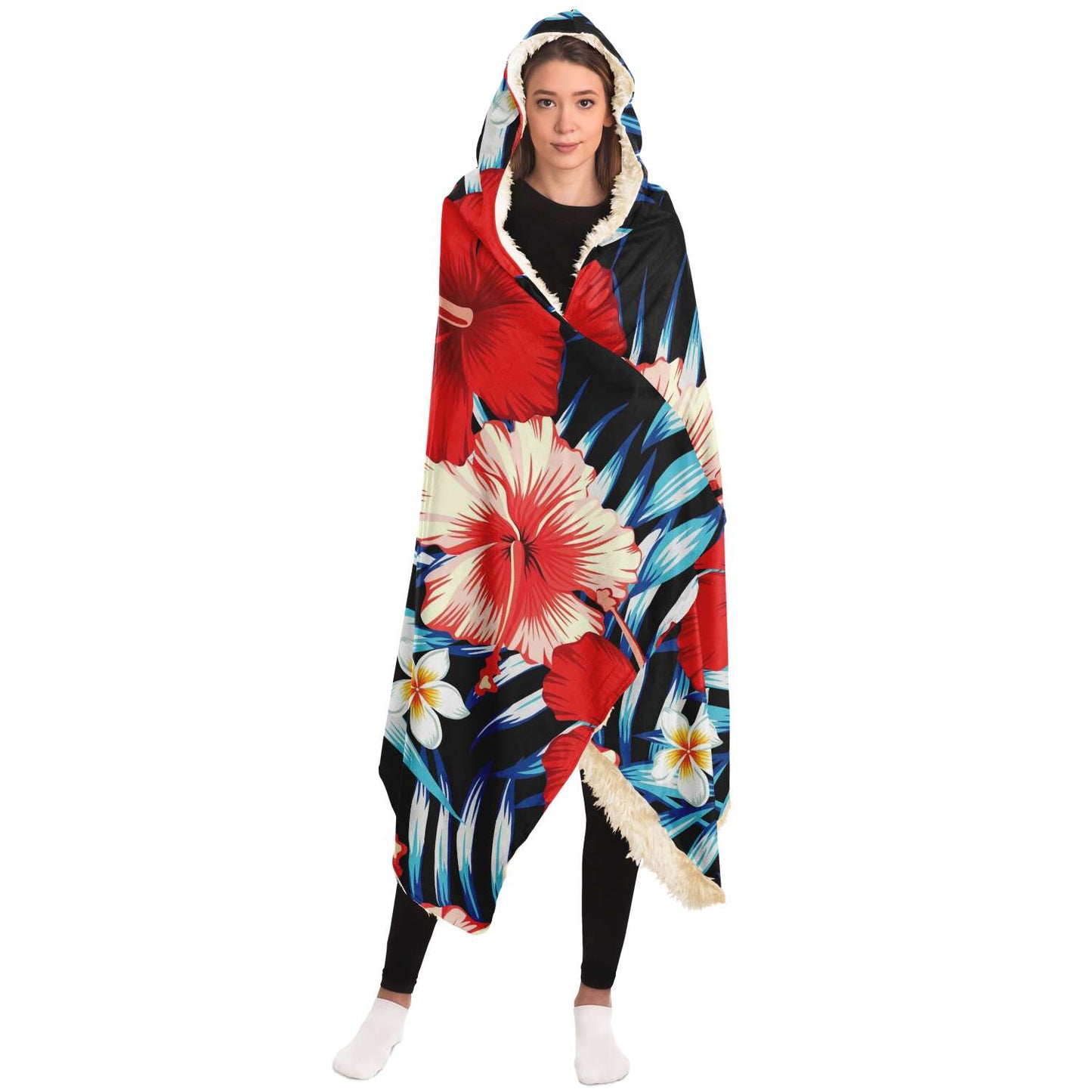 Guam Tropical Floral Premium Sherpa Hooded Blanket