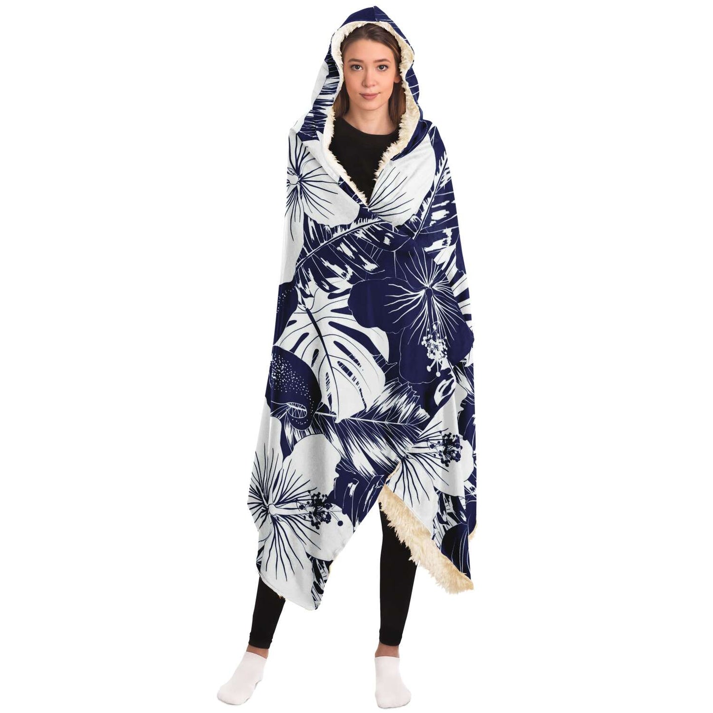 Guam Seal Blue Hibiscus Premium Sherpa Hooded Blanket