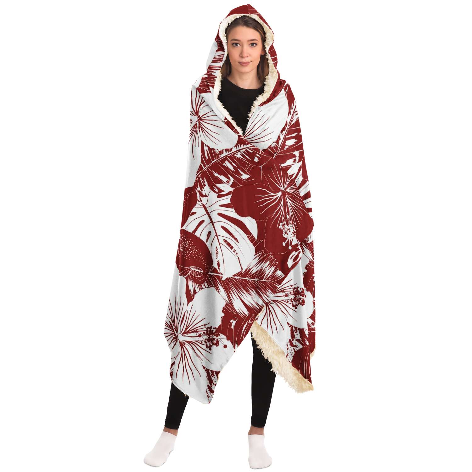 Guam Seal Red Hibiscus Premium Sherpa Hooded Blanket