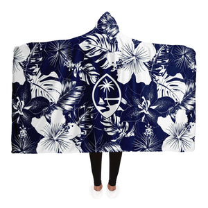 Guam Seal Blue Hibiscus Premium Sherpa Hooded Blanket