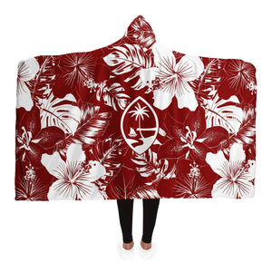 Guam Seal Red Hibiscus Premium Sherpa Hooded Blanket