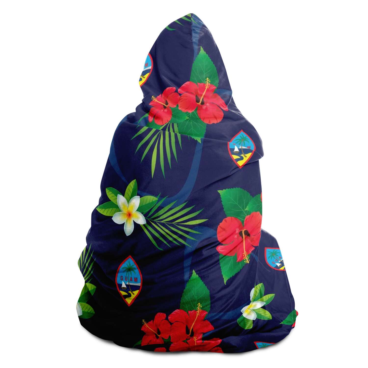 Guam Flag Flowers Premium Sherpa Hooded Blanket