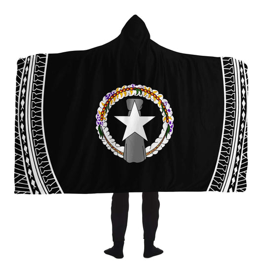 CNMI Tribal Black Premium Sherpa Hooded Blanket
