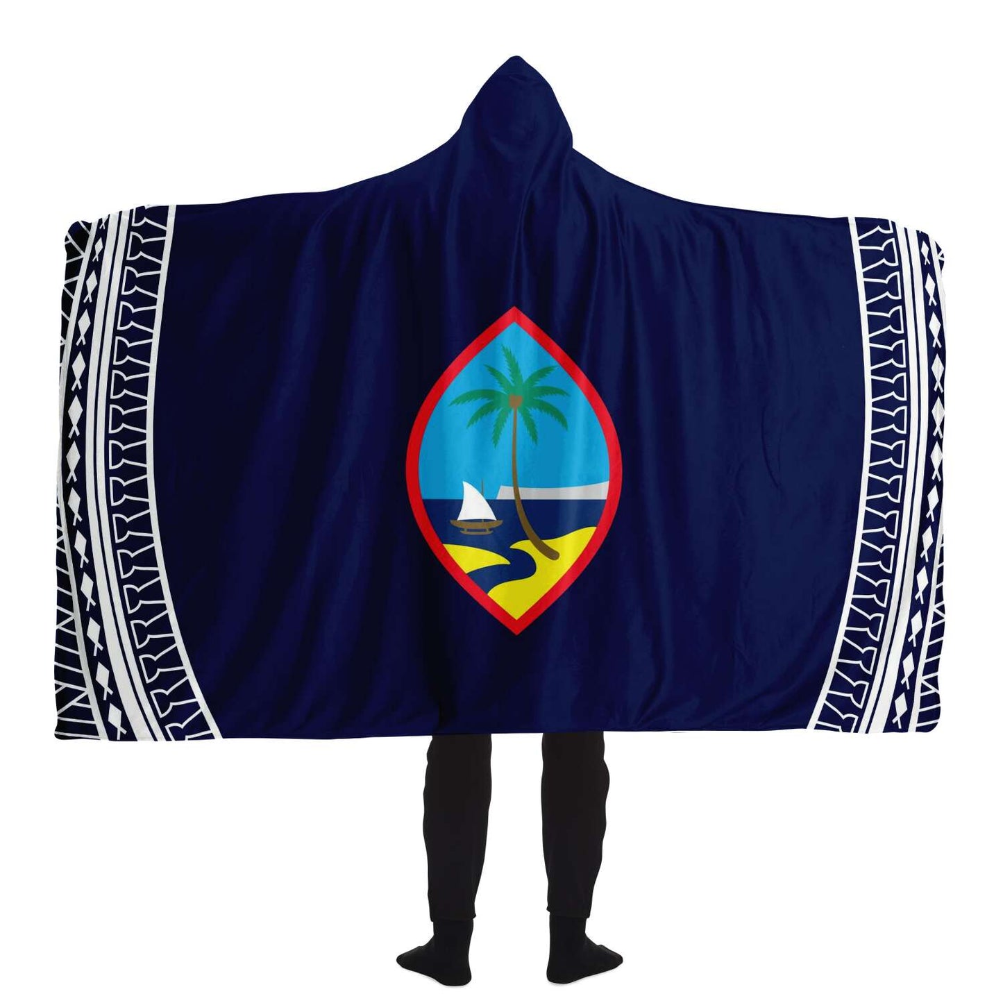 Guam Seal Tribal Blue Premium Sherpa Hooded Blanket