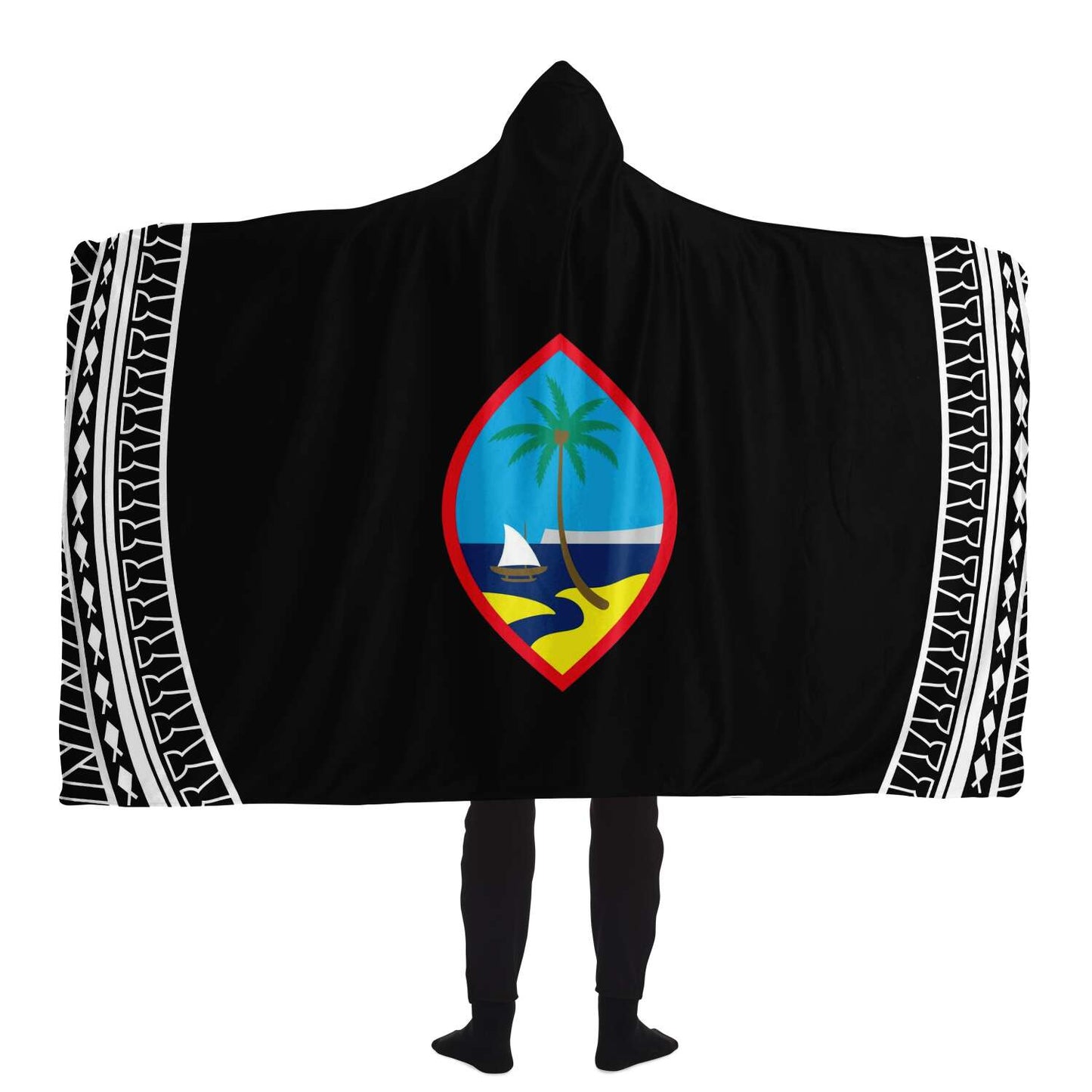 Guam Seal Tribal Black Premium Sherpa Hooded Blanket