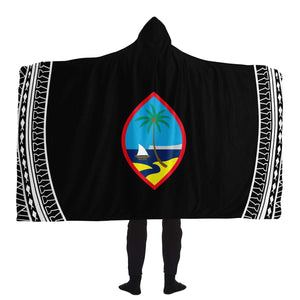 Guam Seal Tribal Black Premium Sherpa Hooded Blanket
