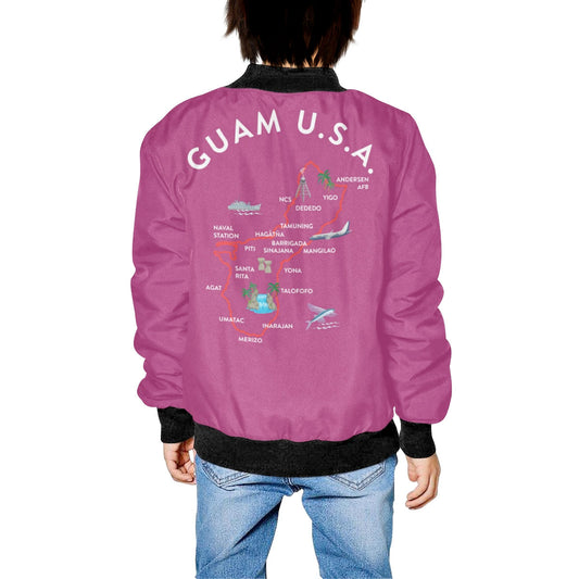 Kids Guam Map Fuchsia Bomber Jacket