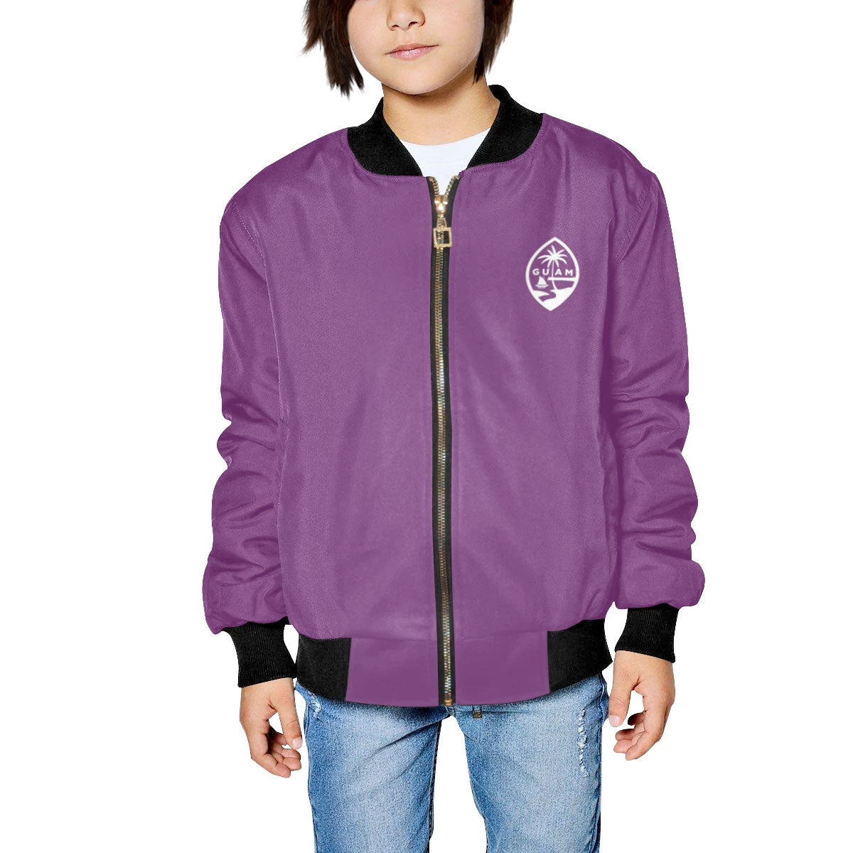 Kids Guam Map Purple  Bomber Jacket