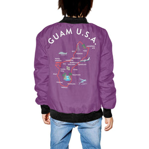 Kids Guam Map Purple  Bomber Jacket