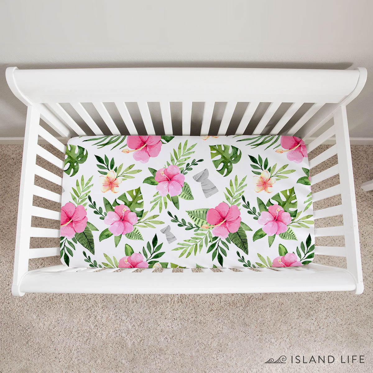 Latte Stone Pink Hibiscus Guam Saipan Chamorro Baby Crib Sheet