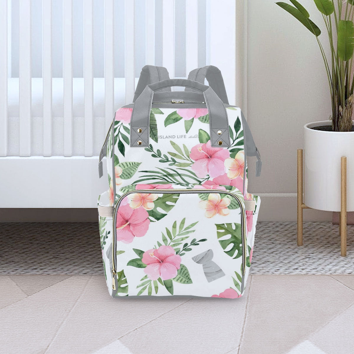 Latte Stone Pink Hibiscus Guam CNMI Multi-Function Baby Diaper Backpack Bag