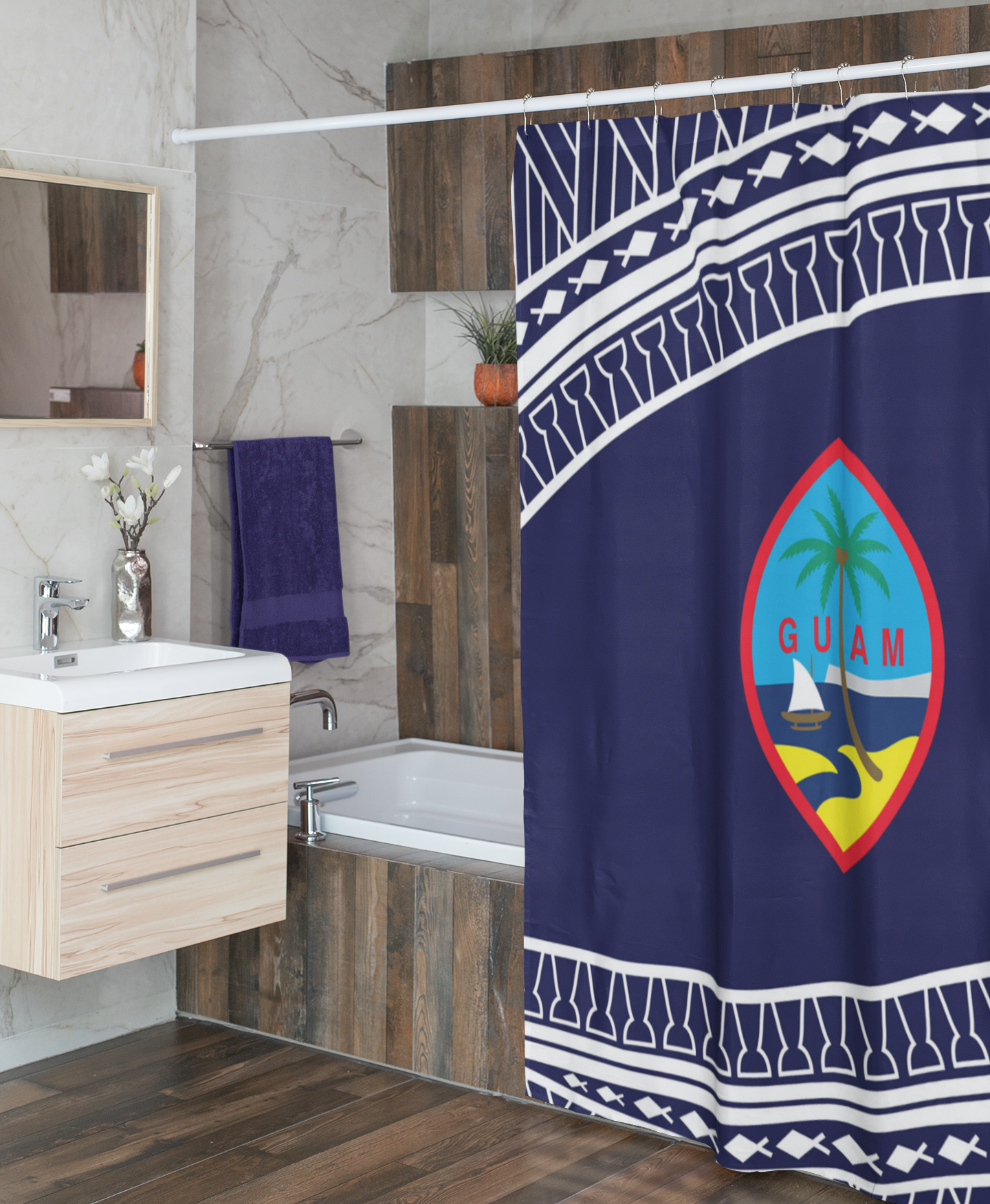 Guam Seal Tribal Blue Shower Curtain 72"x72"