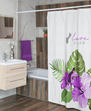 Love Guam Purple Hibiscus White Shower Curtain