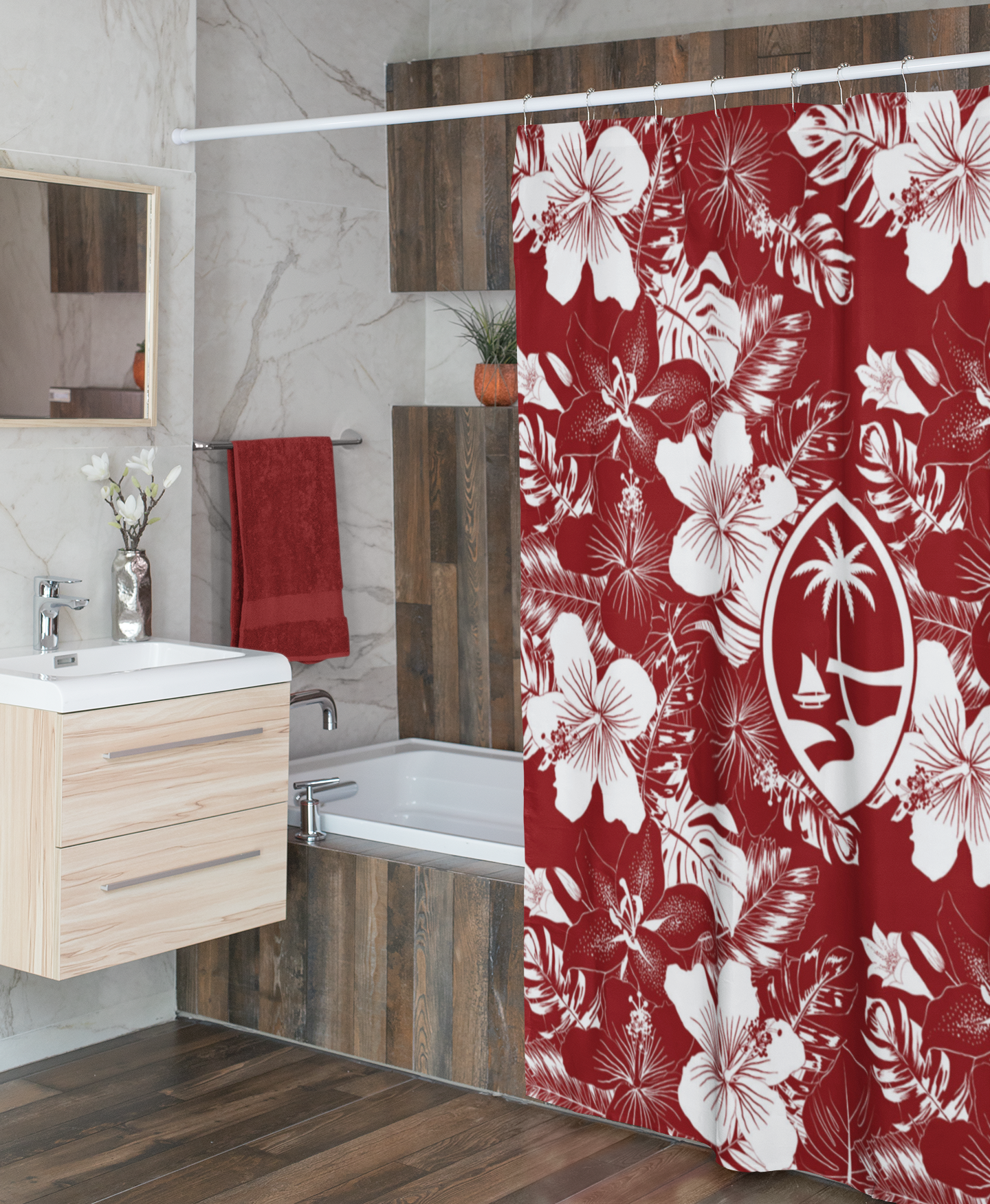 Guam Hibiscus Red Shower Curtain 72"x72"