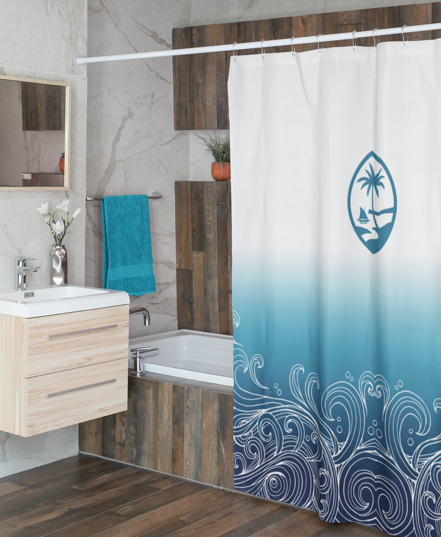 Guam Ombre Waves Shower Curtain 72"x72"