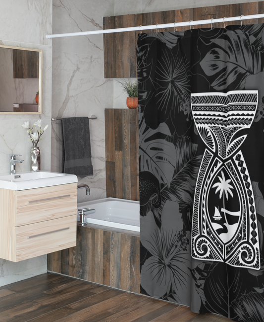 Guam Latte Stone Tribal Black Shower Curtain 72"x72"