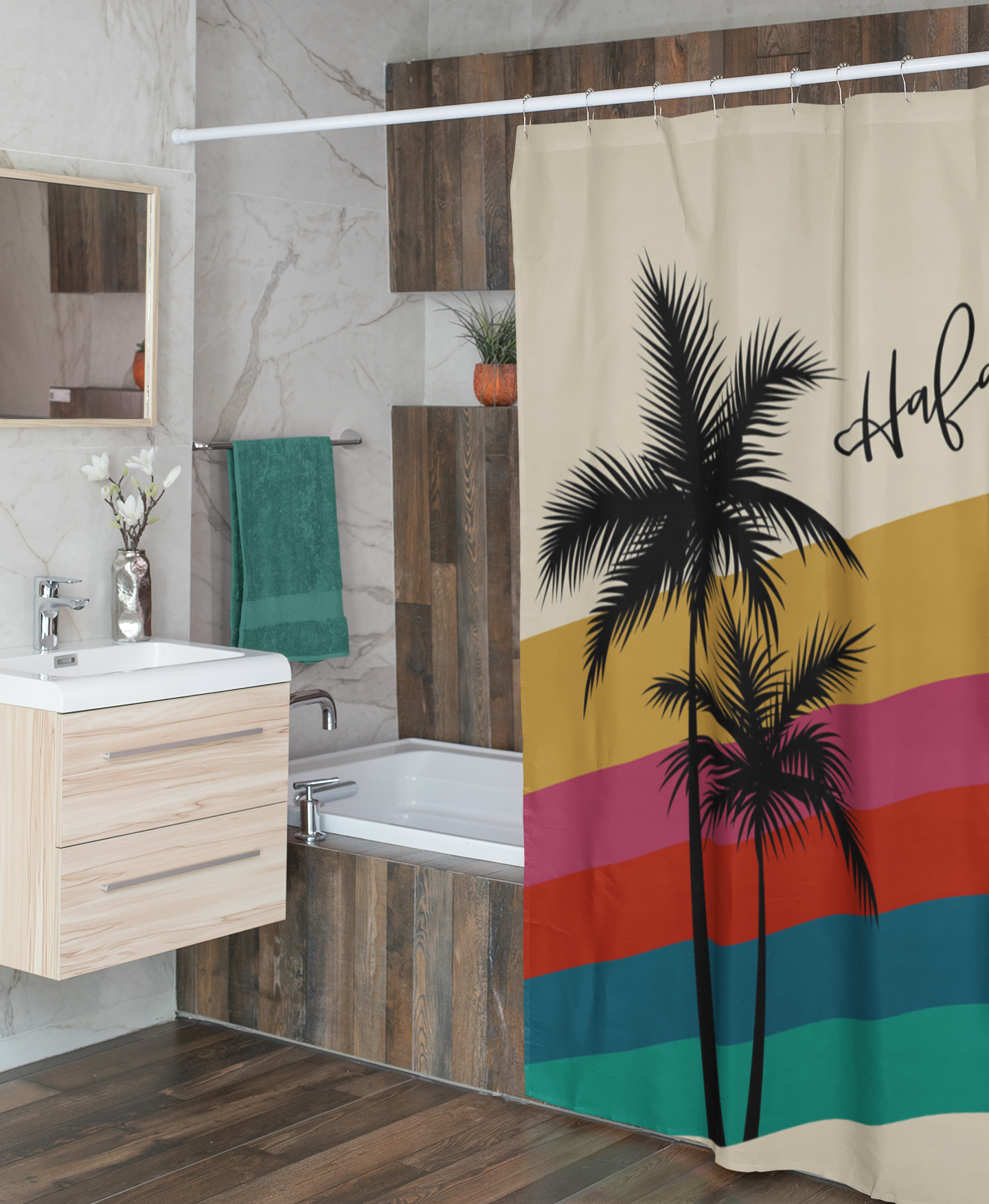 Retro Rainbow Sunset Guam CNMI Shower Curtain 72"x72"